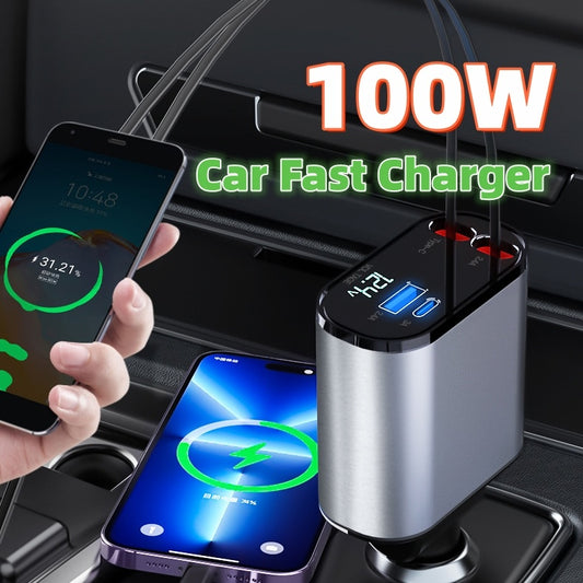 100W Super Fast Charging Car Cigarette Lighter USB And TYPE-C Adapter