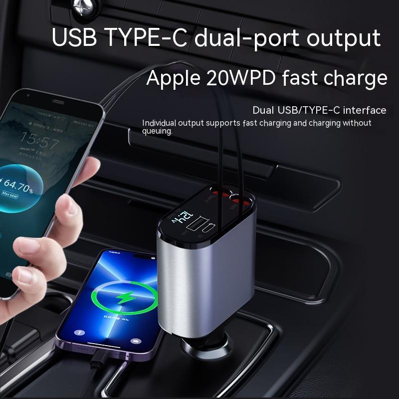 100W Super Fast Charging Car Cigarette Lighter USB And TYPE-C Adapter